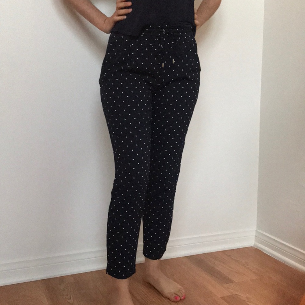 Women’s dark blue white dots Zara polyester pants